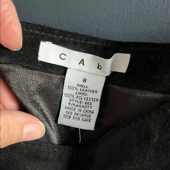 CAbi 100% (Suede) Leather Black Midi Skirt - Slight High Low Hem - Picture 2 of 10